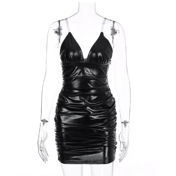 SOLD Black Sexy Pleather mini Dress - Picture 2 of 2